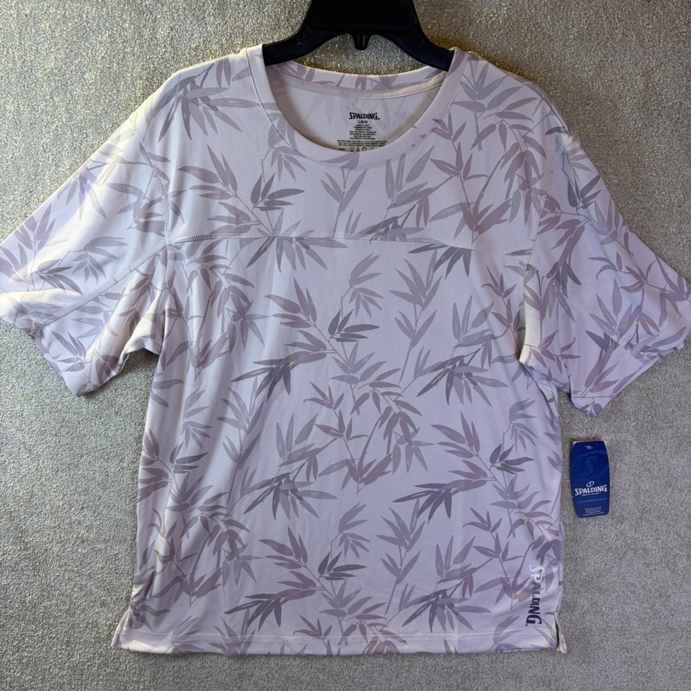 Spalding Performance T-Shirt Mens Large Lilac Ash Bamboo Print Short Slv RLG0002